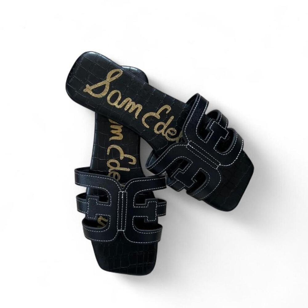 Black Croc Embossed Cutout Slide Sandals Women’s Size 10
